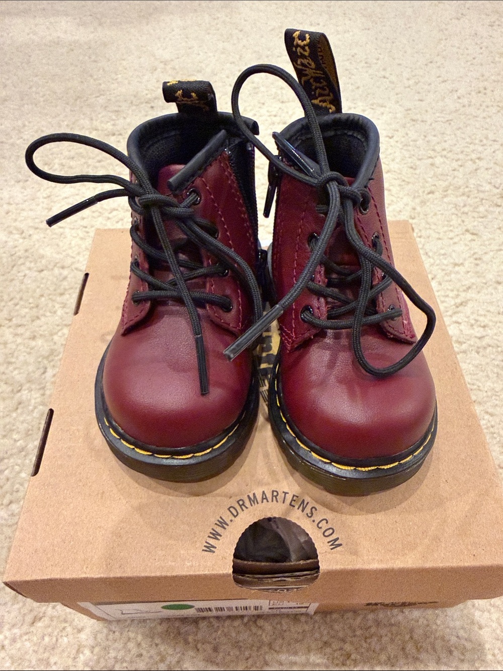 Dr. Martens Kids Burgundy Leather Lace-Up Boots